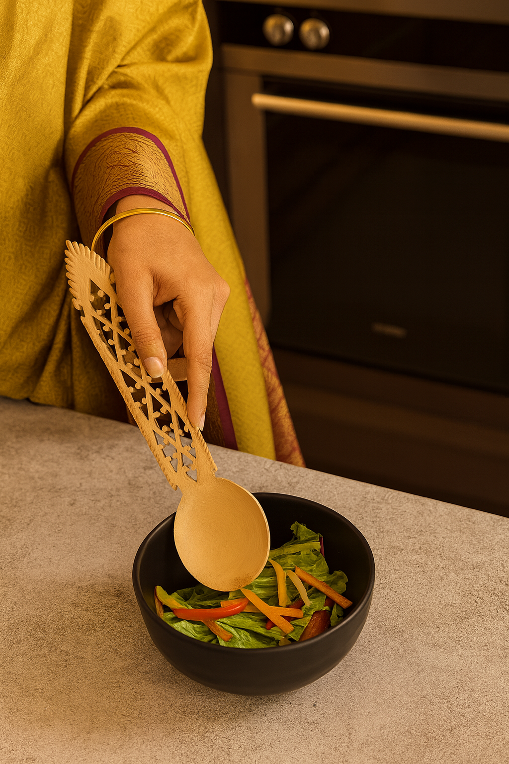 Udayagiri Cutlery – Wooden Salad Spoon – Perfect for serving salad in Homes/Restaurants– Large size - Made with Deodar wood – Length - 14 inches