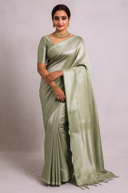 Salem Venpattu Semi Silk Sarees – Sage –  Soft Saree (6.5 Mts) – Fancy border - Soft Silk –  P000347348