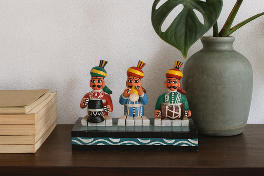 Kondapalli Wooden Craft –Locally crafted –Home décor/ Gifts– Royal Wedding band – Musical troupe figurine - Hand Crafted -  Naturally colored