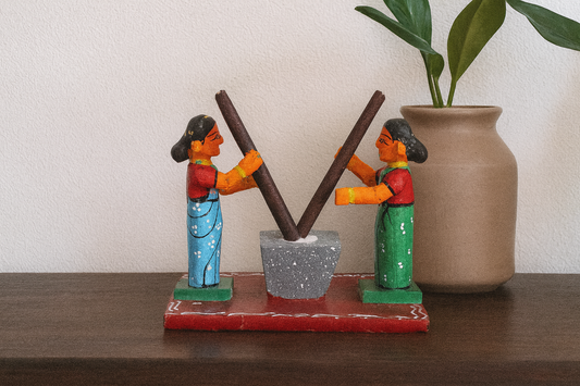 Kondapalli Wooden Craft –Locally crafted –Home décor/ Gifts– Women at Work – Paddy pounding Toy - Hand Crafted -  Naturally colored