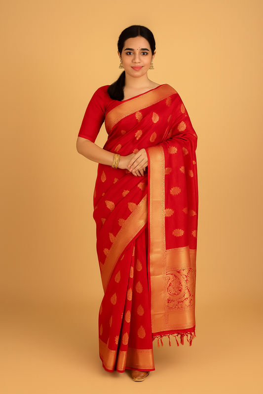 Salem Silk Sarees – Cherry color –  75% Pure Silk - Soft Silk –  P000271