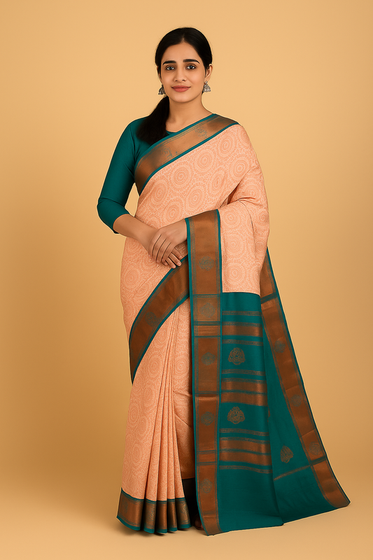 Salem Semi Silk Sarees – Jacquard Korvai sarees –Tussar / Cyan  - Soft Silk –  P000273