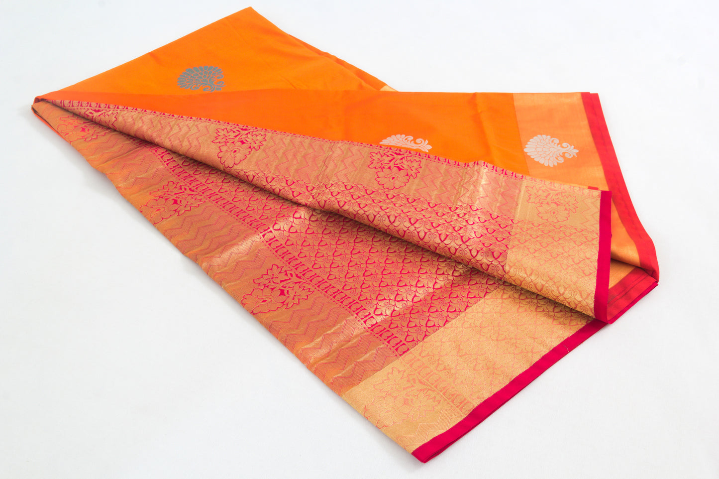 Salem Silk Sarees – Pumpkin Orange – Soft Saree – Fancy border - Soft Silk – P000275