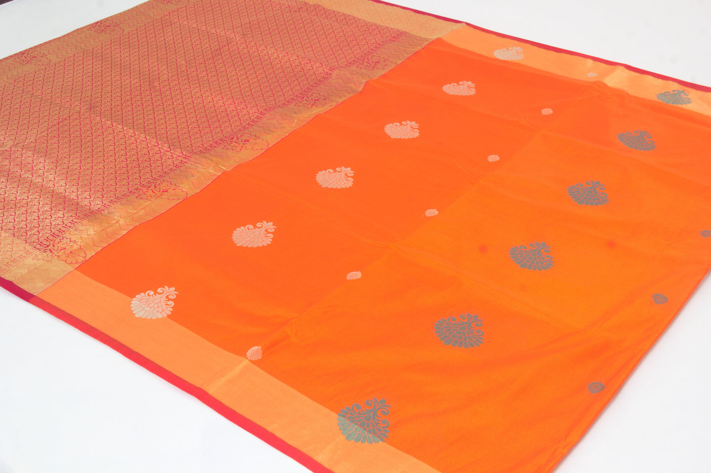 Salem Silk Sarees – Pumpkin Orange – Soft Saree – Fancy border - Soft Silk – P000275