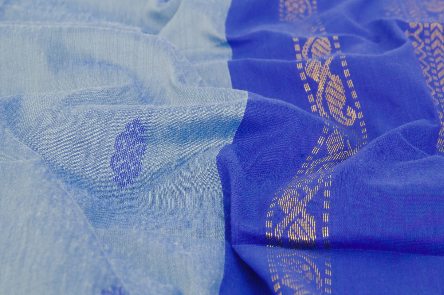 Elampillai Kalyani Cotton Sarees – Glacier body with Cerulean blue border - 100% Cotton Sarees – Perfect for all occasions – P000262
