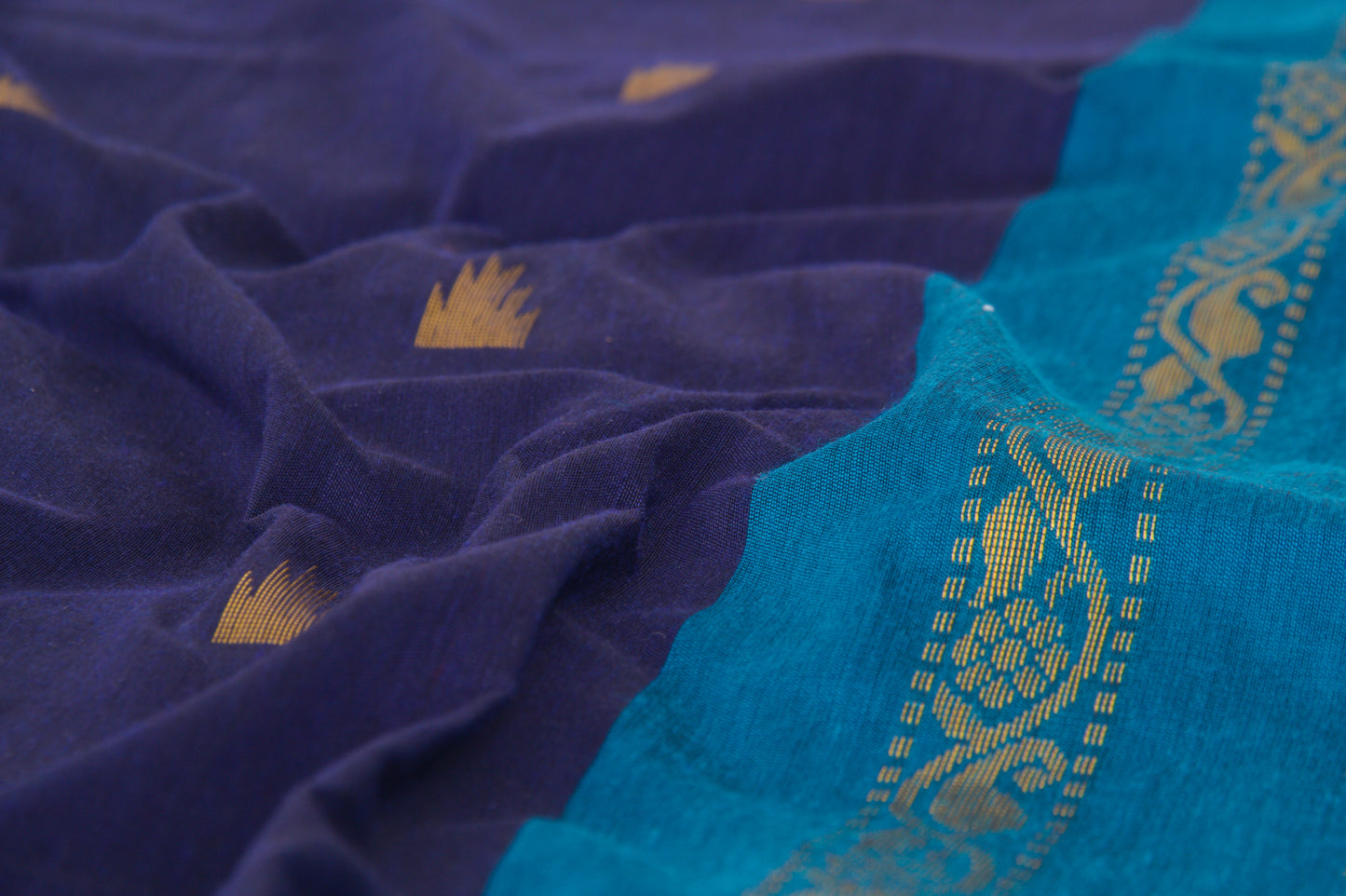 Elampillai Kalyani Cotton Sarees – Mulled Wine body with Water Blue Border - 100% Cotton Sarees – Perfect for all occasions – P000264