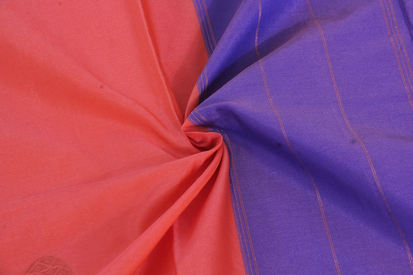 Kanchipuram Pattu Silk Saree – Semi Silk – Portland orange body / grape color border with copper rust zari work - P00124