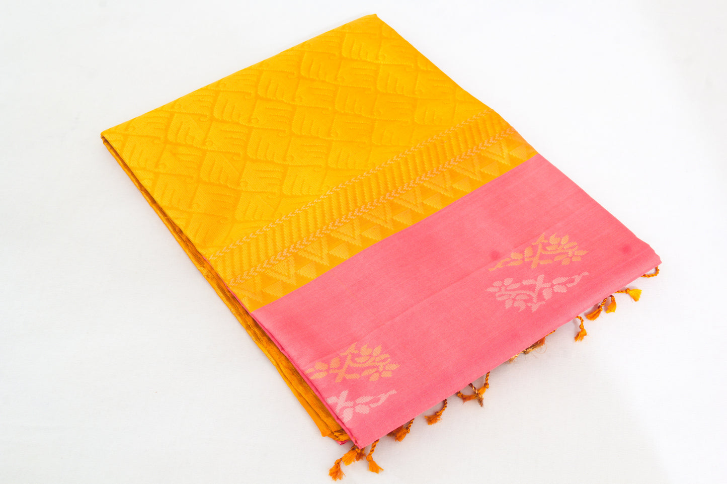 Salem Silk Sarees – Salmon Pink and Golden Yellow – 100% Pure Mulberry Silk –Soft Silk – Meena Bhutta - P000269