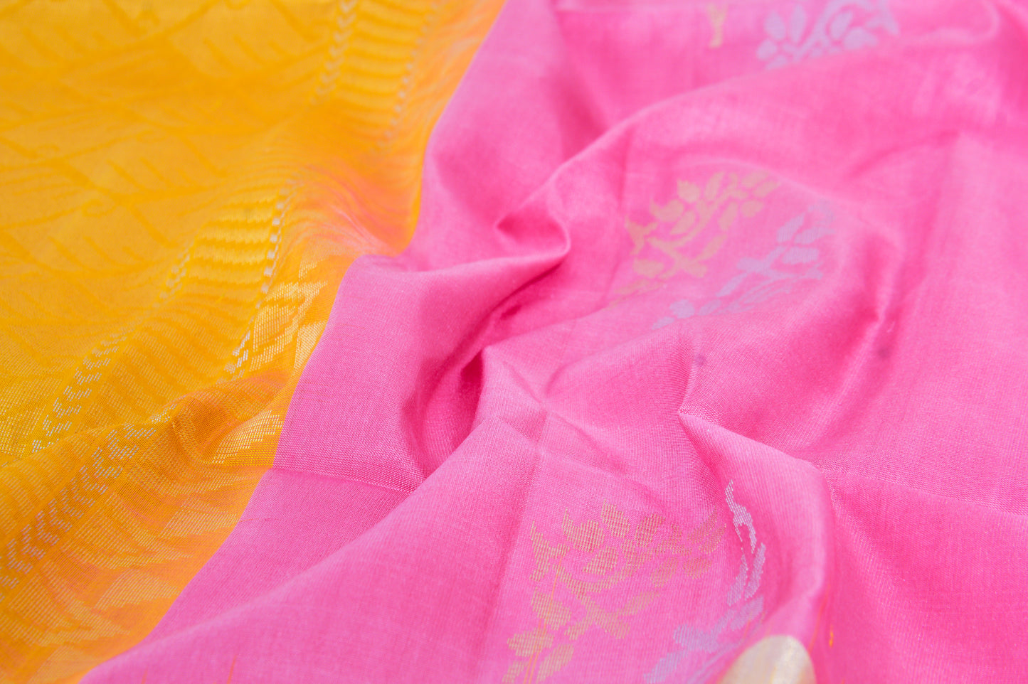 Salem Silk Sarees – Salmon Pink and Golden Yellow – 100% Pure Mulberry Silk –Soft Silk – Meena Bhutta - P000269