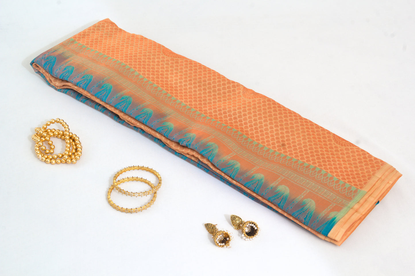 Salem Silk Sarees – Slate blue and Persian Orange – 100% Pure Jacquard Silk –Big Kodi Bhutta - Soft Silk – Meena Bhutta - P000270