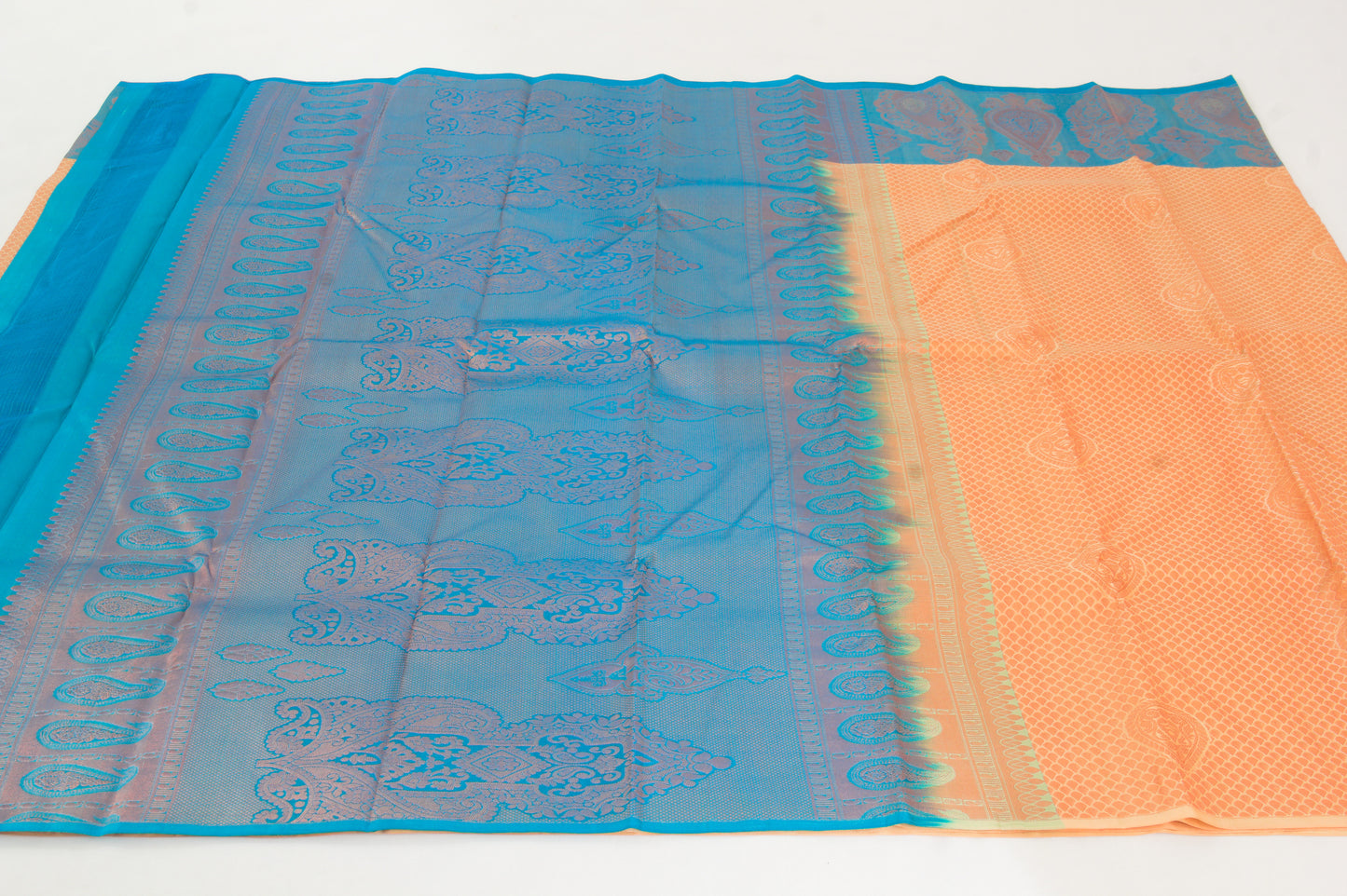 Salem Silk Sarees – Slate blue and Persian Orange – 100% Pure Jacquard Silk –Big Kodi Bhutta - Soft Silk – Meena Bhutta - P000270