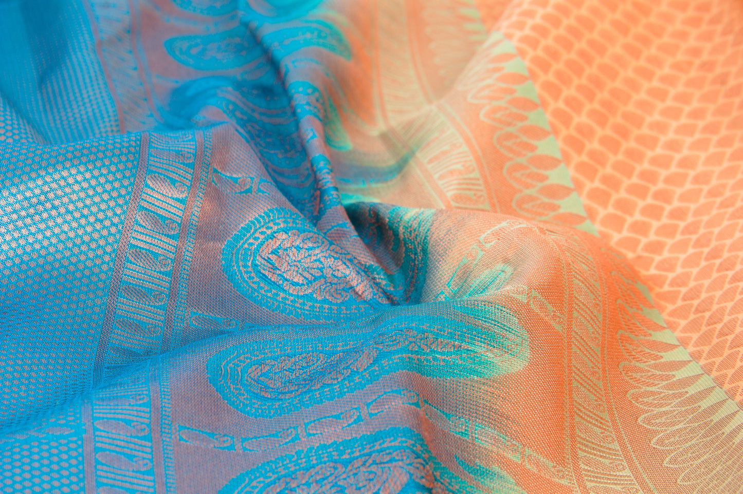 Salem Silk Sarees – Slate blue and Persian Orange – 100% Pure Jacquard Silk –Big Kodi Bhutta - Soft Silk – Meena Bhutta - P000270