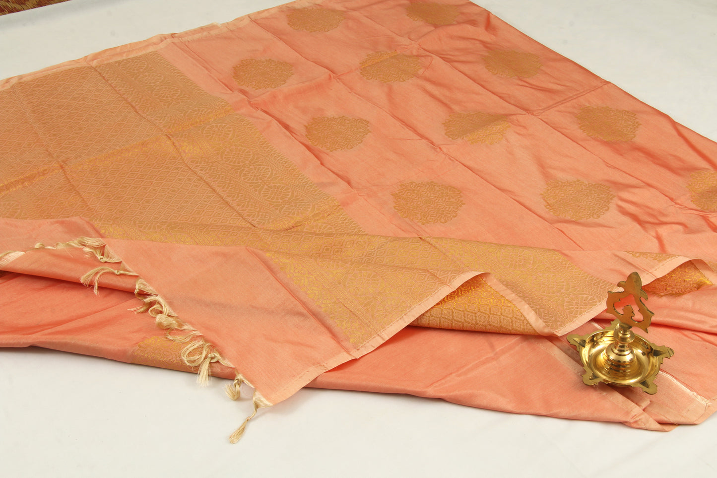 Kanchipuram Semi silk fancy Saree –Bhutta design- Dark Salmon - Zari/thread work in body and pallu - P00183
