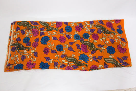 Bangalore Silk fabric with handdrawn Srikalahasti Kalamkari style artwork-P0009