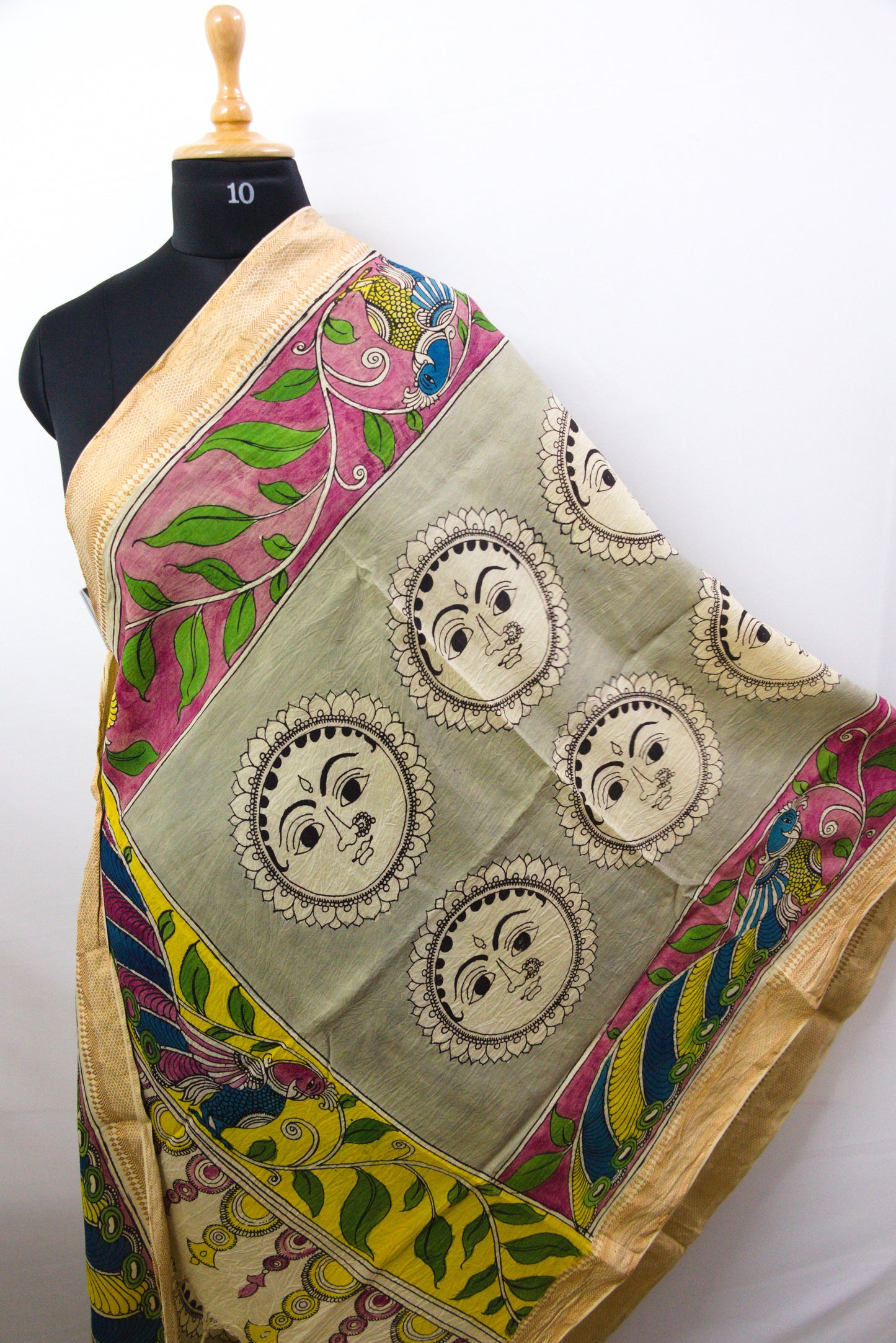 Srikalahasthi Kalamkari handpainted handloom Dupattah with Mangalagiri Border – Bangalore Silk-P0005