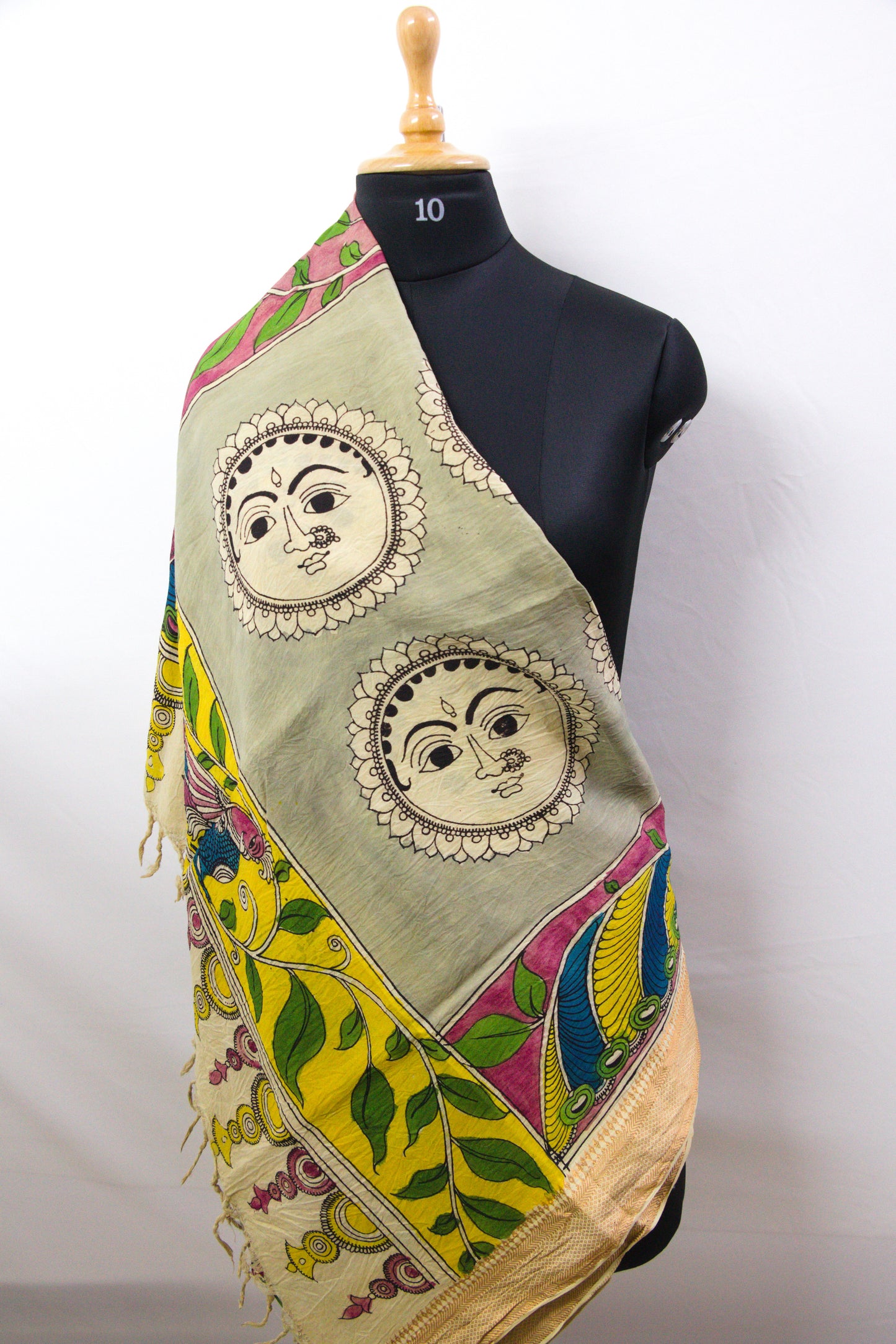 Srikalahasthi Kalamkari handpainted handloom Dupattah with Mangalagiri Border – Bangalore Silk-P0005