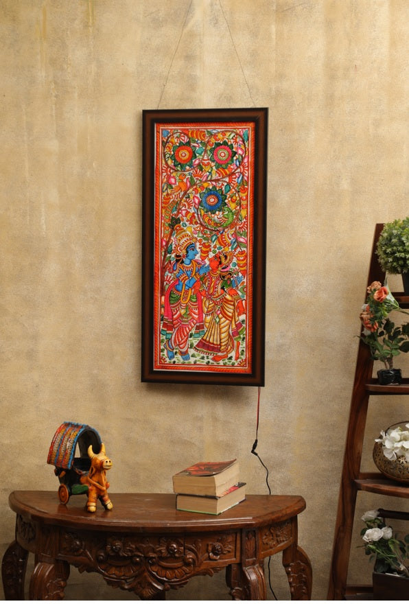 Nimmalkunta Tholu Bommalu – Exclusive Lighted Wall Paintings – Radha Krishna – With Frame and lights - For Home Décor - P000103