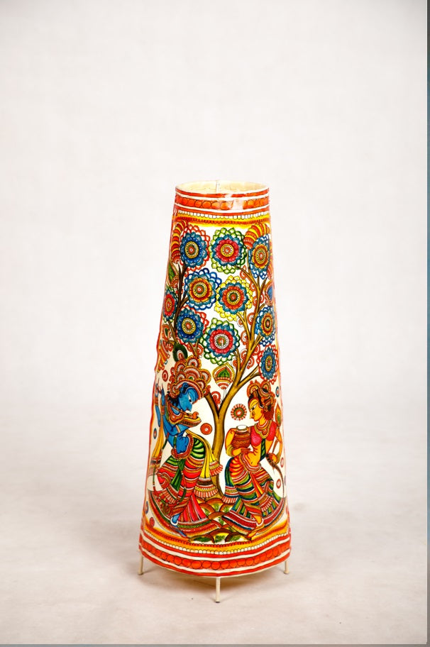 Nimmalkunta Tholu Bommalu –Locally crafted Lamp Shades- Height 25 inches round –Radha-krishna Artwork– For Home Décor/Pooja Room - P000119