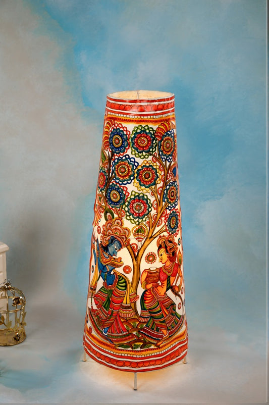 Nimmalkunta Tholu Bommalu –Locally crafted Lamp Shades- Height 25 inches round –Radha-krishna Artwork–  For Home Décor/Pooja Room -  P000119