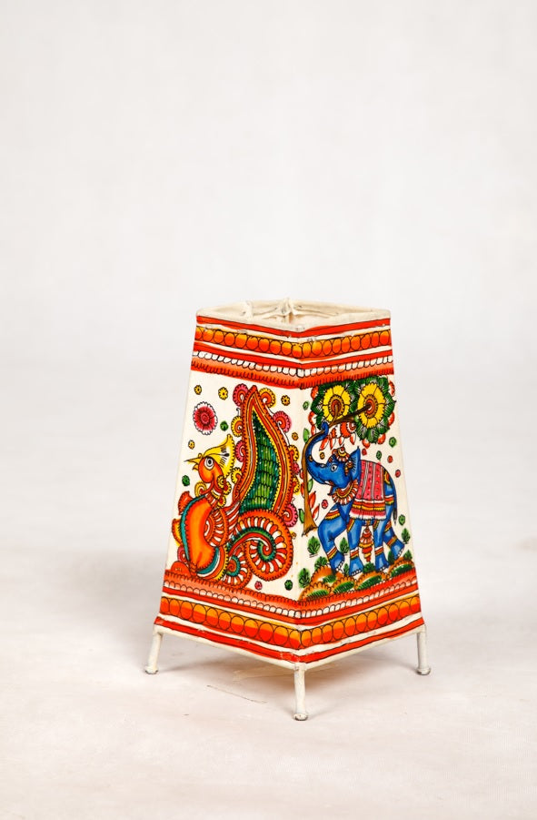 Nimmalkunta Tholu Bommalu –Locally crafted Lamp Shades- Height 8 inches square –Elephant-Peacock Artwork– For Home Décor/Pooja Room - P000121