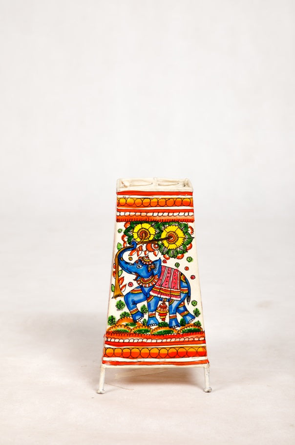 Nimmalkunta Tholu Bommalu –Locally crafted Lamp Shades- Height 8 inches square –Elephant-Peacock Artwork– For Home Décor/Pooja Room - P000121
