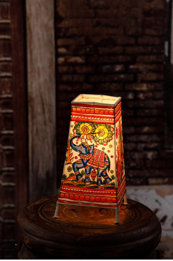 Nimmalkunta Tholu Bommalu –Locally crafted Lamp Shades- Height 8 inches square –Elephant-Peacock Artwork– For Home Décor/Pooja Room - P000121