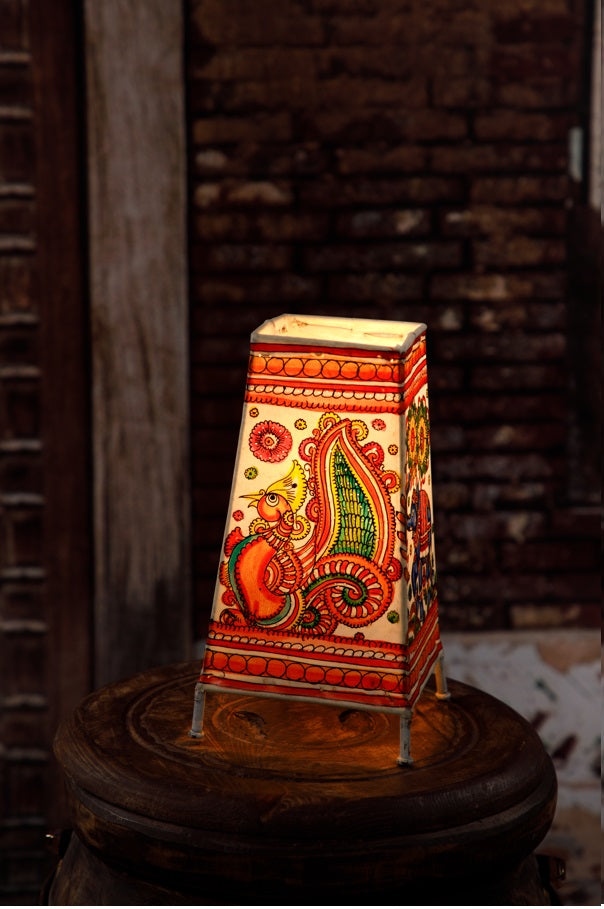 Nimmalkunta Tholu Bommalu –Locally crafted Lamp Shades- Height 8 inches square –Elephant-Peacock Artwork– For Home Décor/Pooja Room - P000121