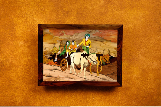 Mysore rosewood inlay painting – Beautiful scenery    - Locally crafted – Rosewood  - Beautiful wooden frame-  Perfect for home décor - 18 X 24 inches -  P000164