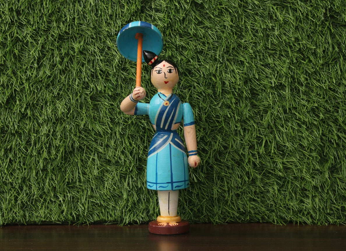 Channapatna wood craft –Locally crafted –Umbrella Lady– Naturally colored - Perfect for Home decor - P000202