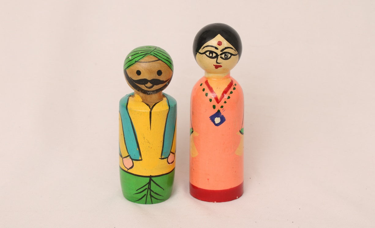 Channapatna wood craft –Locally crafted –Small home décor dolls – Naturally colored - Perfect for Home decor - P000205