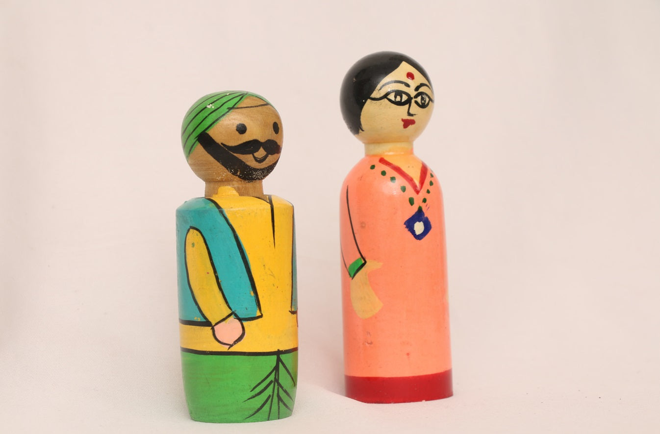 Channapatna wood craft –Locally crafted –Small home décor dolls – Naturally colored - Perfect for Home decor - P000205