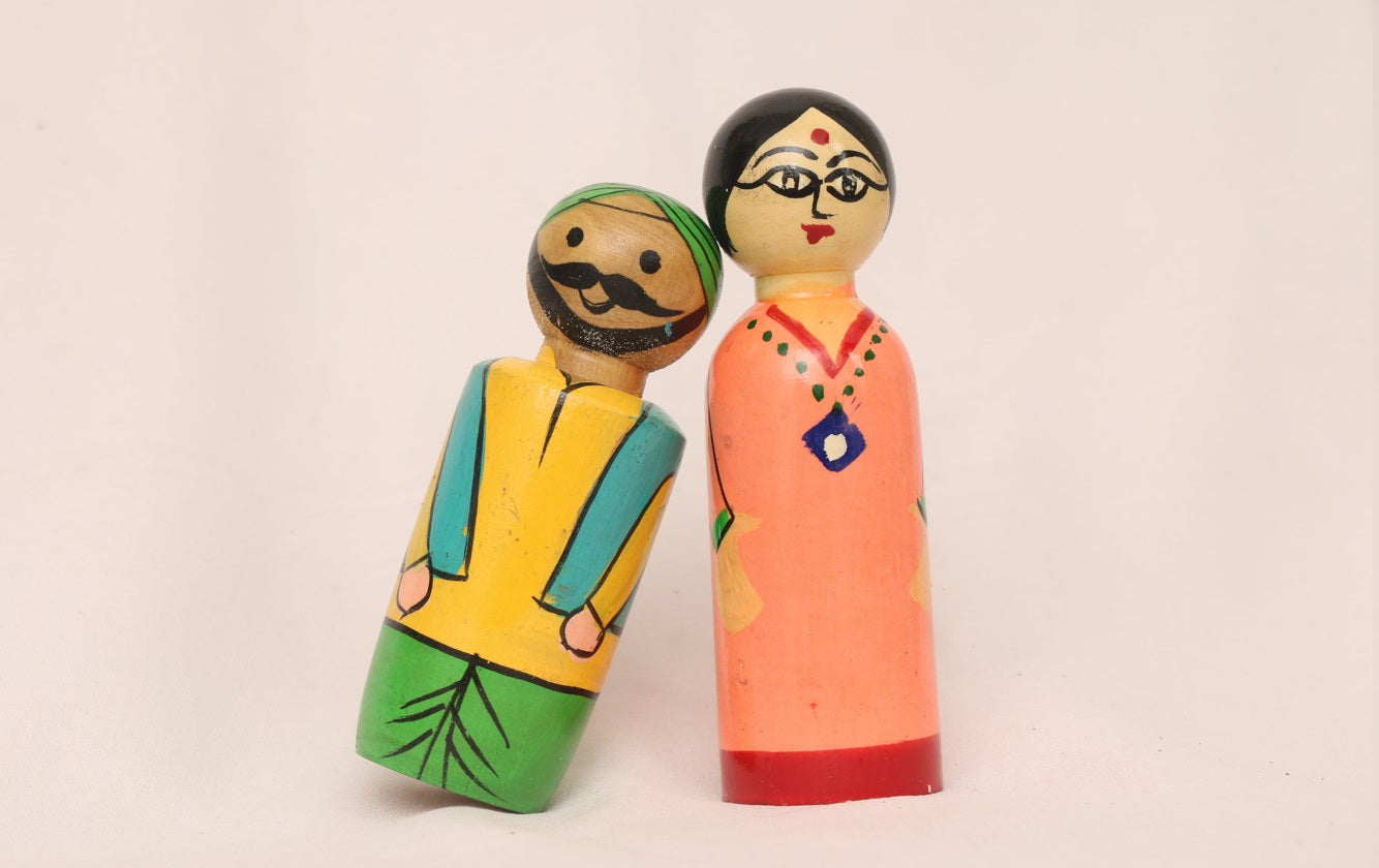 Channapatna wood craft –Locally crafted –Small home décor dolls – Naturally colored - Perfect for Home decor - P000205