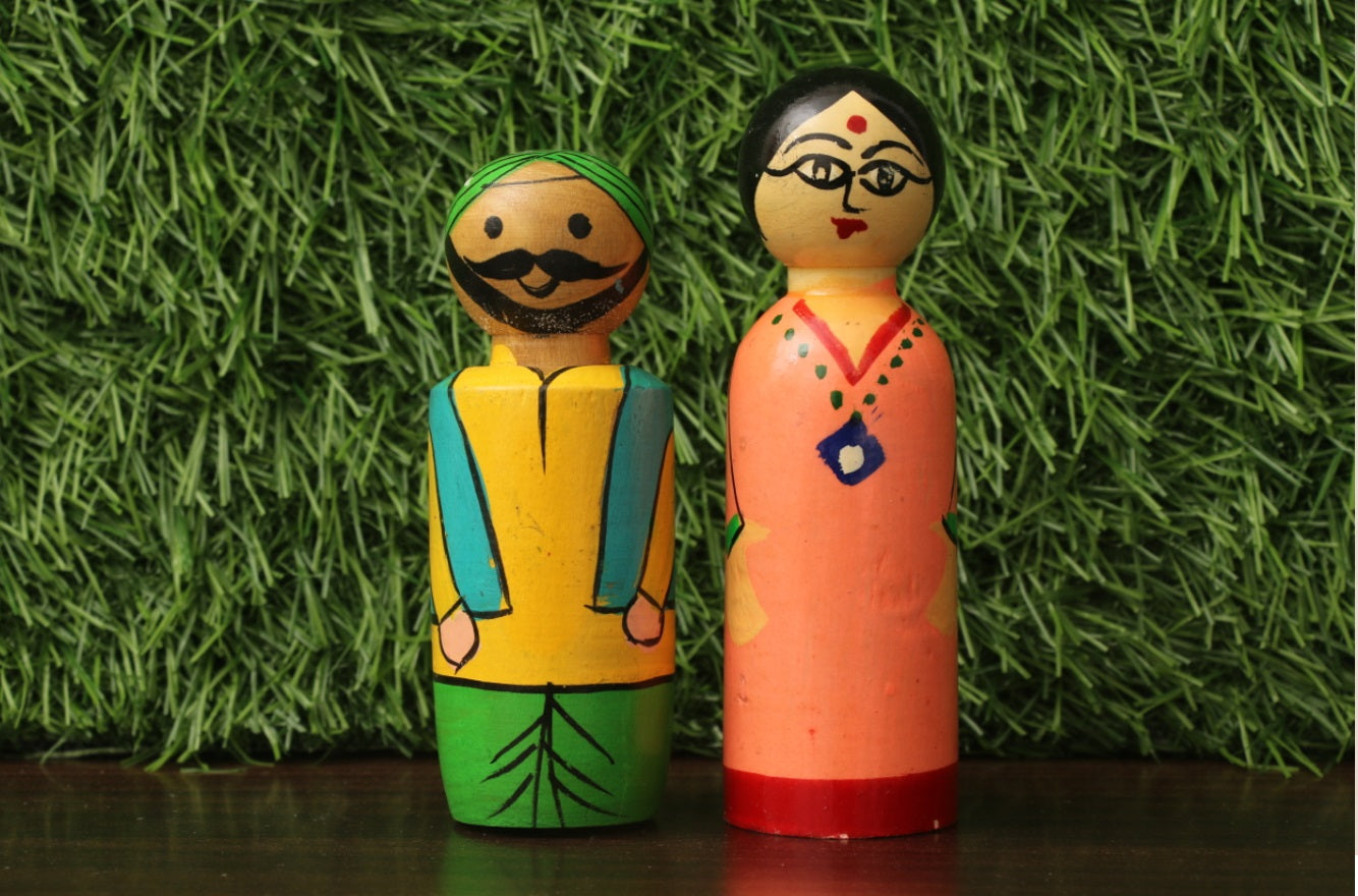Channapatna wood craft –Locally crafted –Small home décor dolls – Naturally colored - Perfect for Home decor - P000205