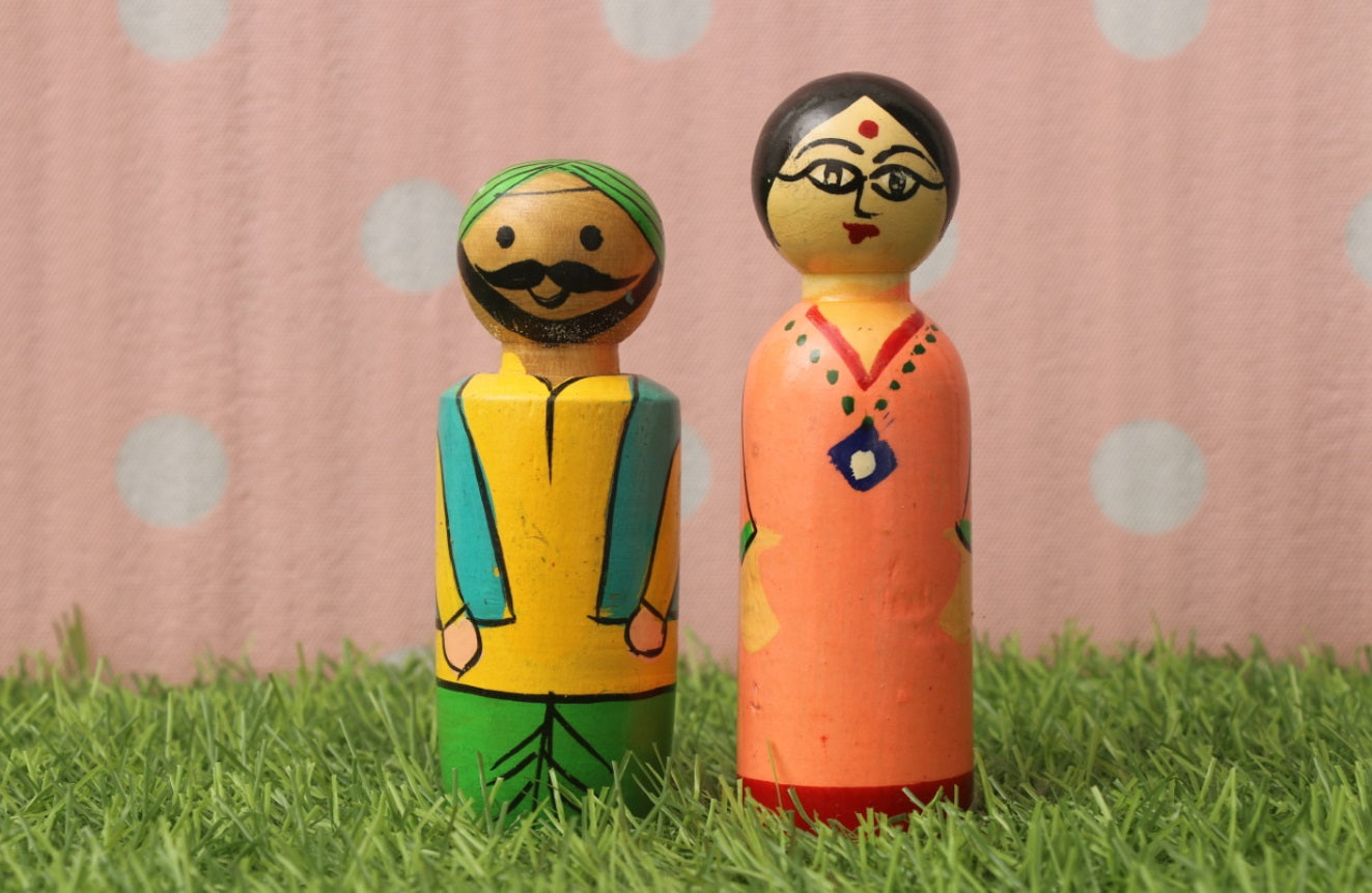 Channapatna wood craft –Locally crafted –Small home décor dolls – Naturally colored - Perfect for Home decor - P000205