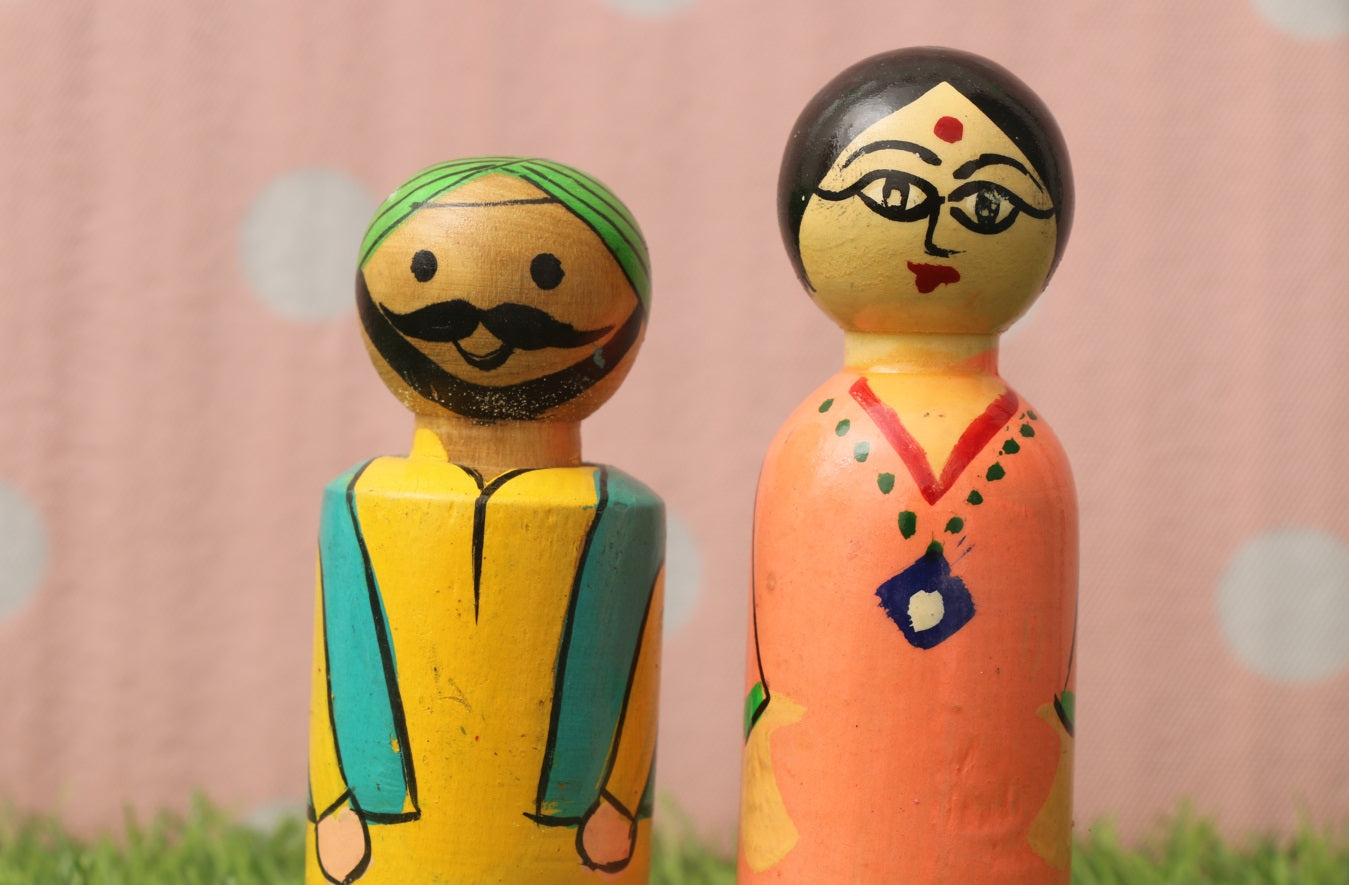Channapatna wood craft –Locally crafted –Small home décor dolls – Naturally colored - Perfect for Home decor - P000205