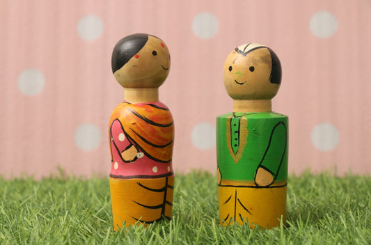 Channapatna wood craft –Locally crafted –Small home décor dolls – Naturally colored -  Perfect for Home decor -  P000206