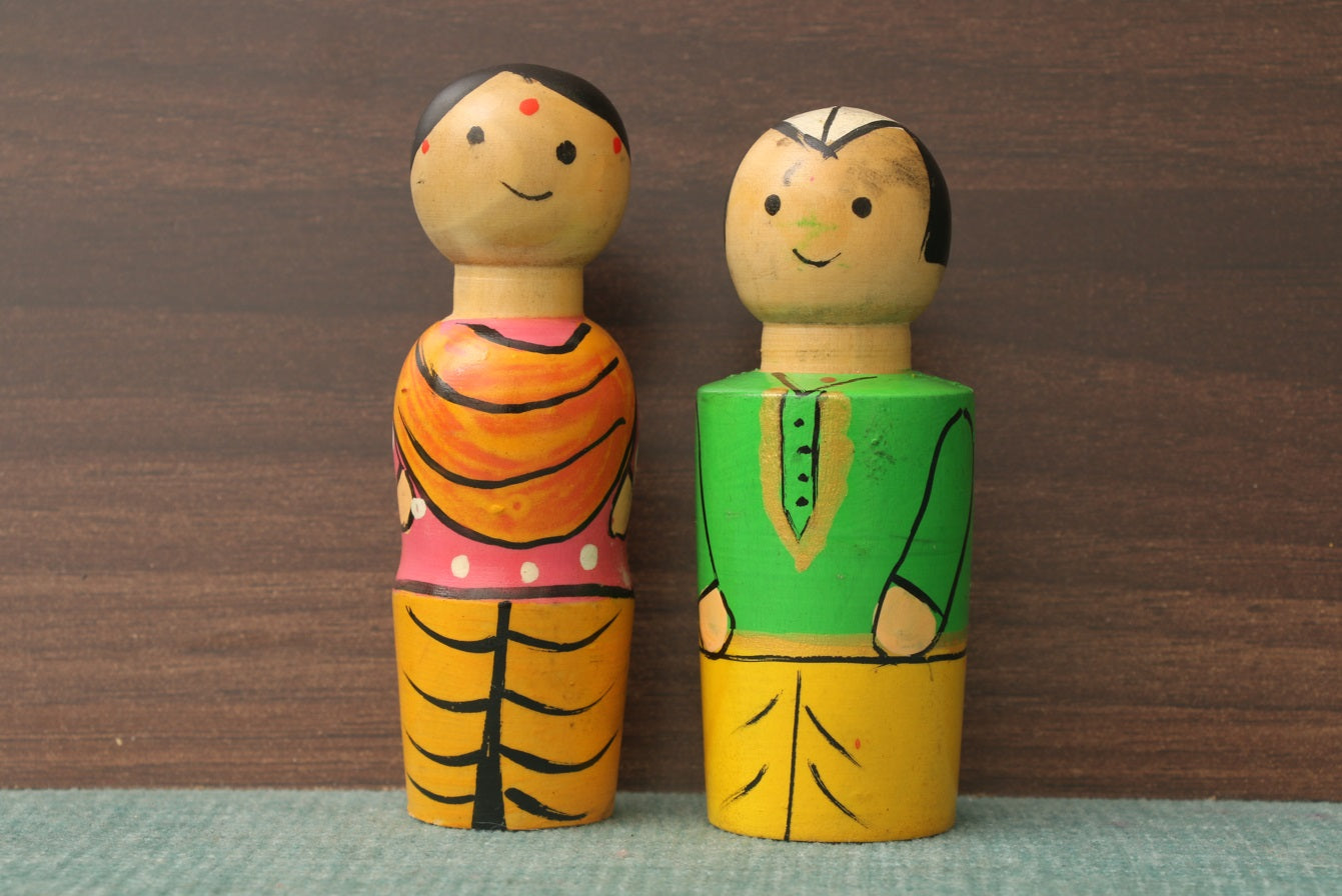 Channapatna wood craft –Locally crafted –Small home décor dolls – Naturally colored - Perfect for Home decor - P000206