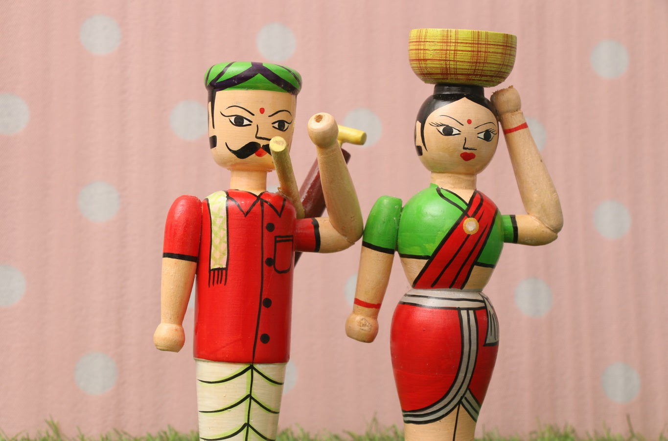 Channapatna wood craft –Locally crafted –Home décor dolls – Farmer Set - Naturally colored - Perfect for Home decor - P000228
