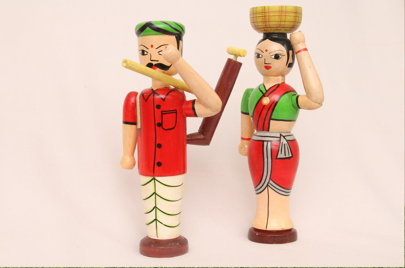 Channapatna wood craft –Locally crafted –Home décor dolls – Farmer Set - Naturally colored - Perfect for Home decor - P000228