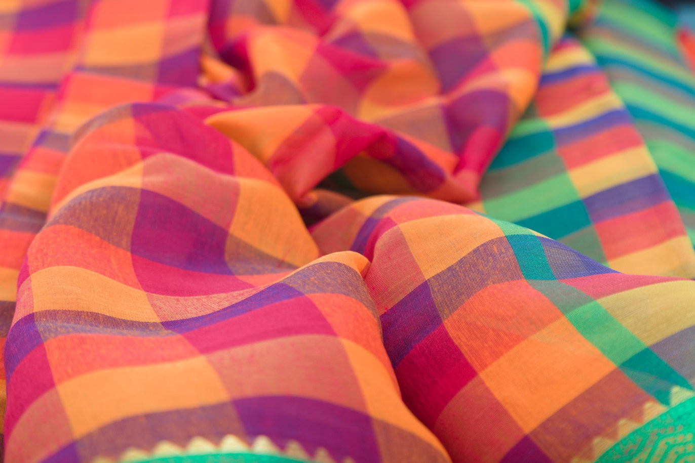 Udupi Cotton Sarees– Velvet Maroon / Bright Maroon and Copper rust Checkered - 100% Cotton Sarees – Perfect for all occasions – P000254