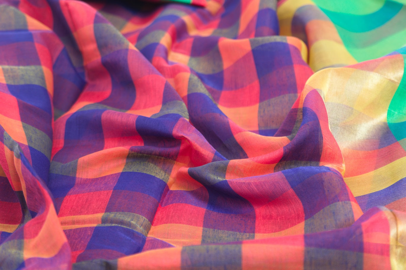 Udupi Cotton Sarees– Amarnath / Grape and Faded red Checkered - 100% Cotton Sarees – Perfect for all occasions – P000255