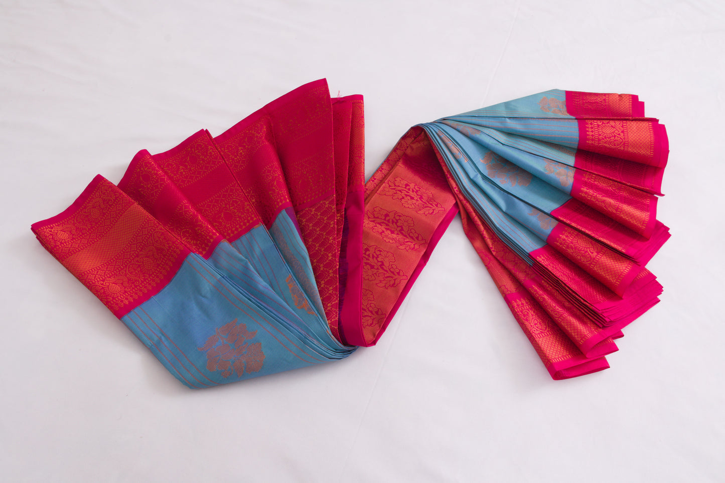 Salem Semi Silk Sarees – Jacquard Korvai sarees –Cyan Blue - Soft Silk – P000272