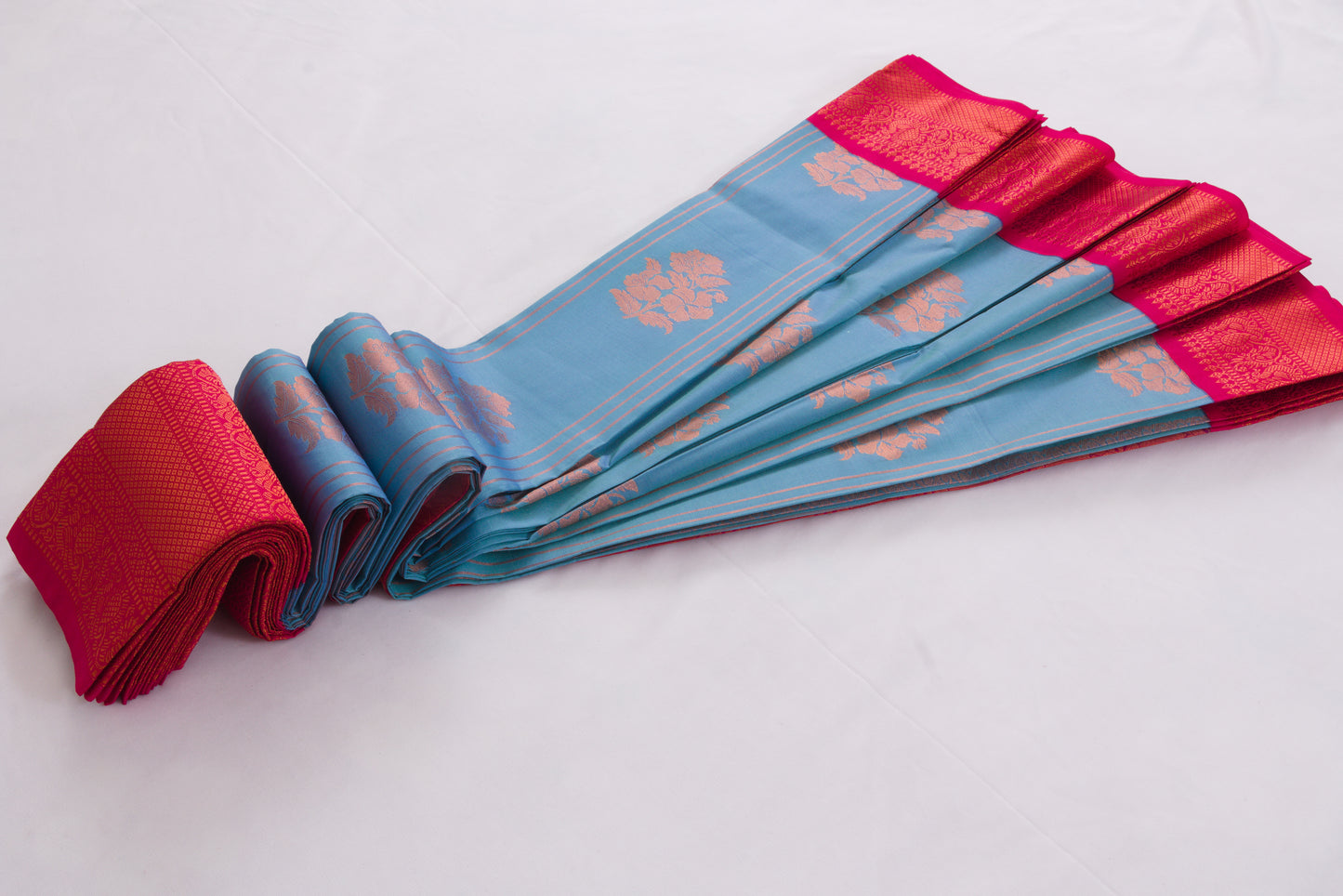 Salem Semi Silk Sarees – Jacquard Korvai sarees –Cyan Blue - Soft Silk – P000272