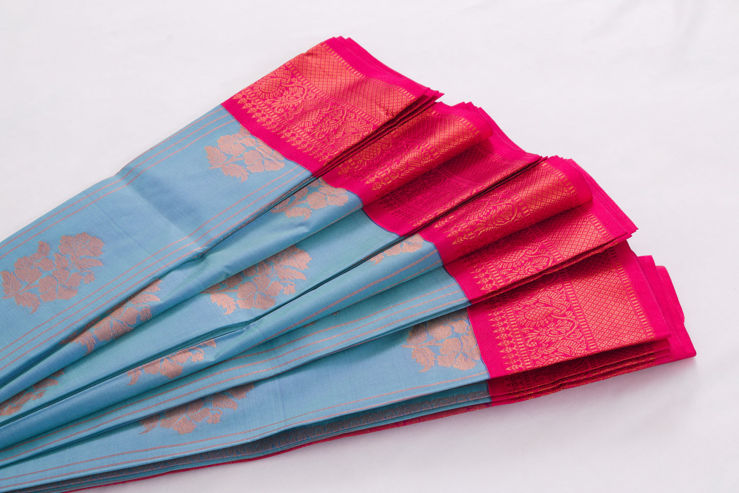Salem Semi Silk Sarees – Jacquard Korvai sarees –Cyan Blue - Soft Silk – P000272