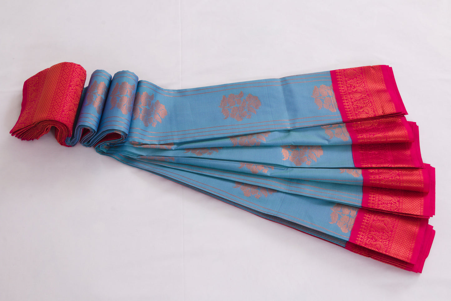 Salem Semi Silk Sarees – Jacquard Korvai sarees –Cyan Blue - Soft Silk – P000272