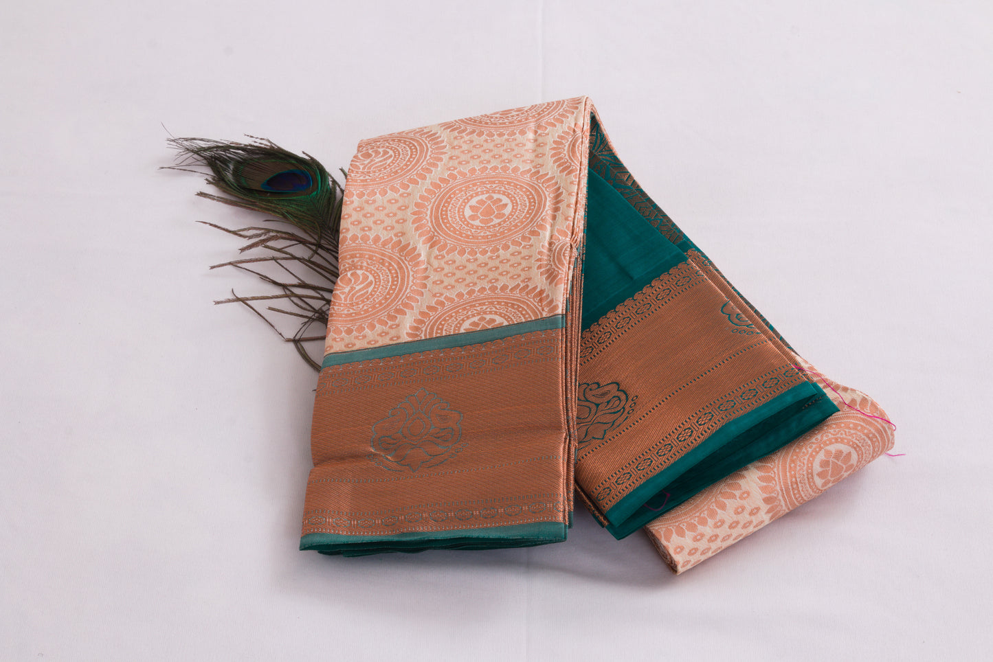 Salem Semi Silk Sarees – Jacquard Korvai sarees –Tussar / Cyan - Soft Silk – P000273