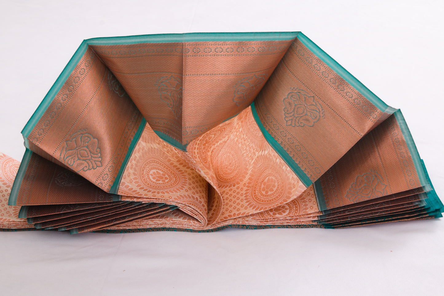 Salem Semi Silk Sarees – Jacquard Korvai sarees –Tussar / Cyan - Soft Silk – P000273