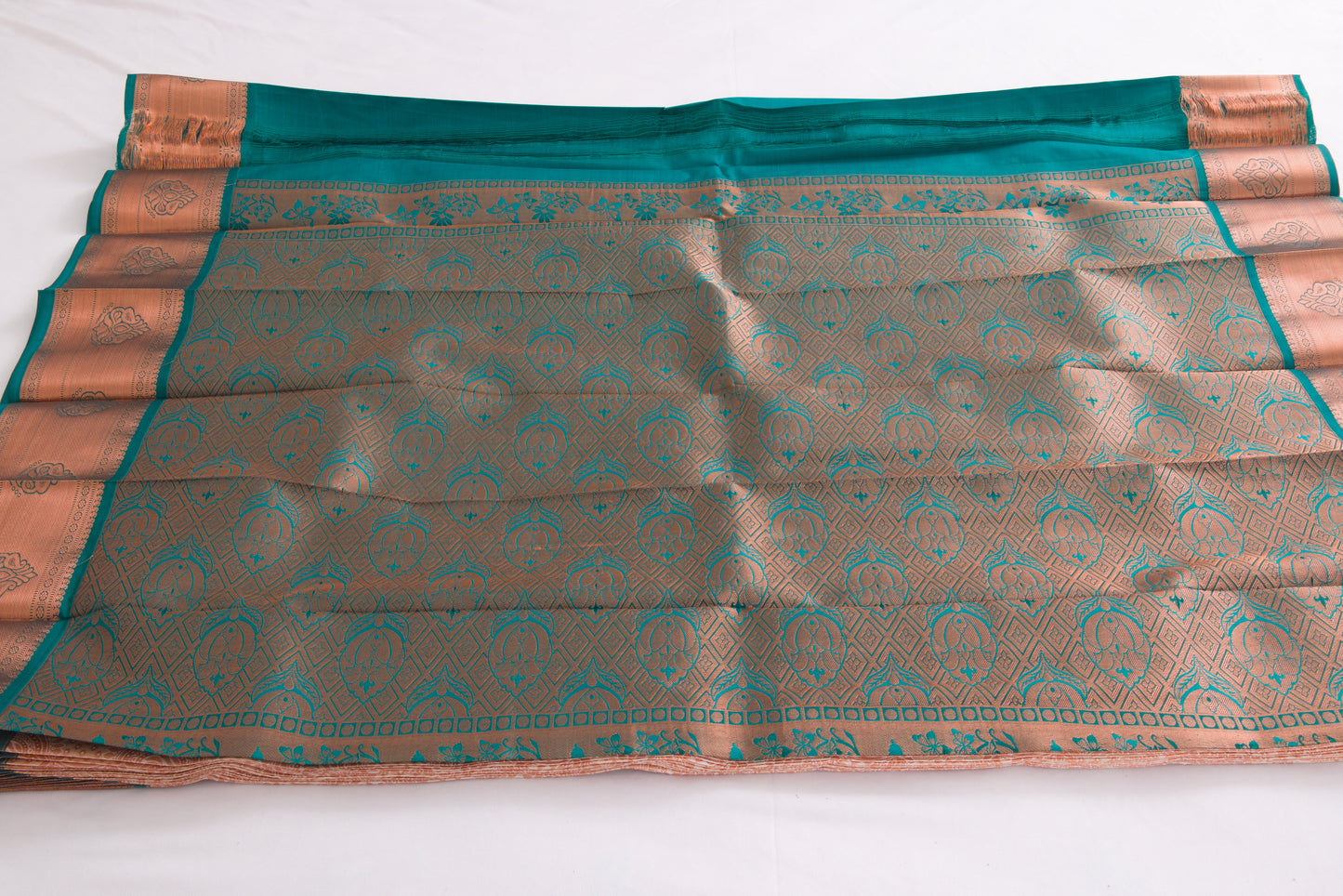 Salem Semi Silk Sarees – Jacquard Korvai sarees –Tussar / Cyan - Soft Silk – P000273