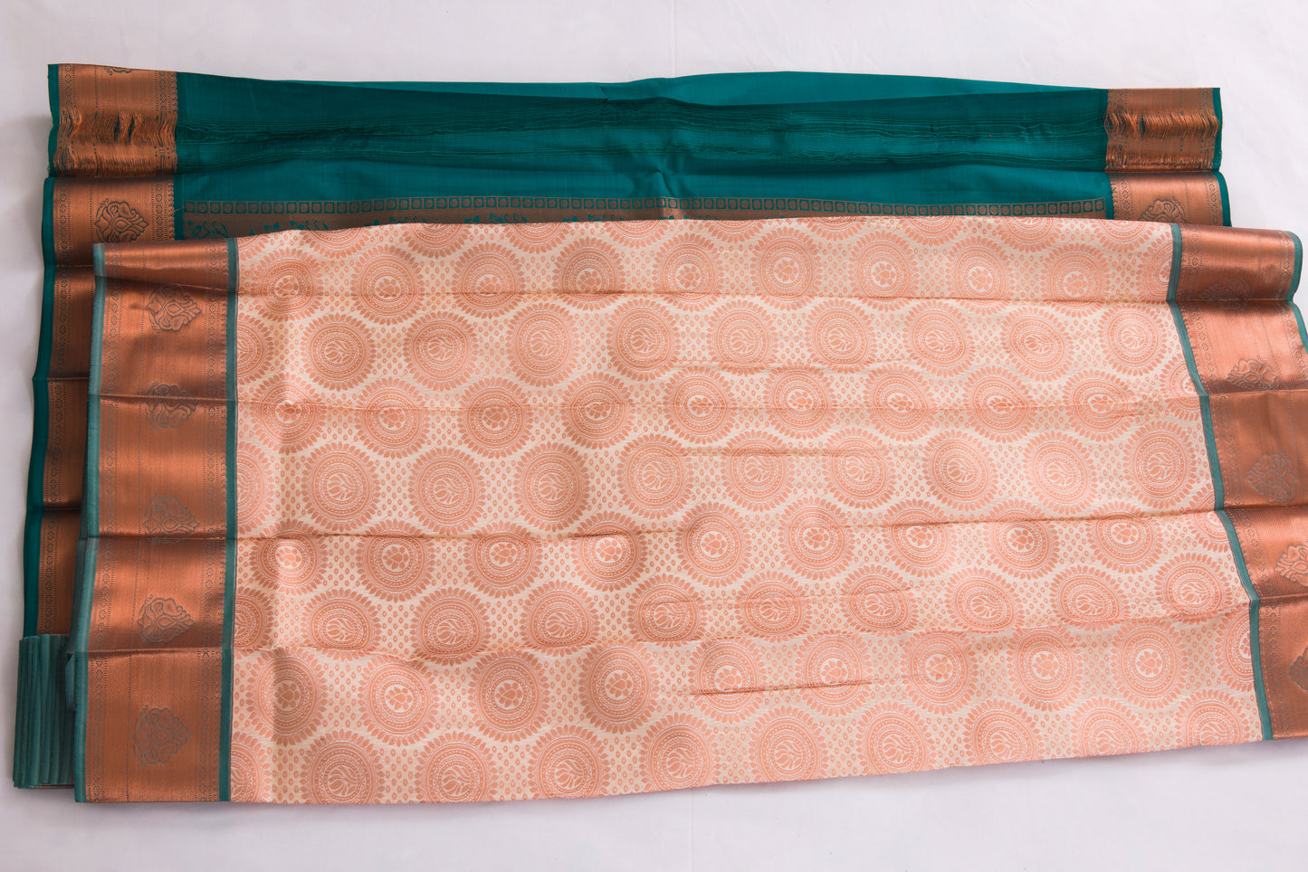 Salem Semi Silk Sarees – Jacquard Korvai sarees –Tussar / Cyan - Soft Silk – P000273
