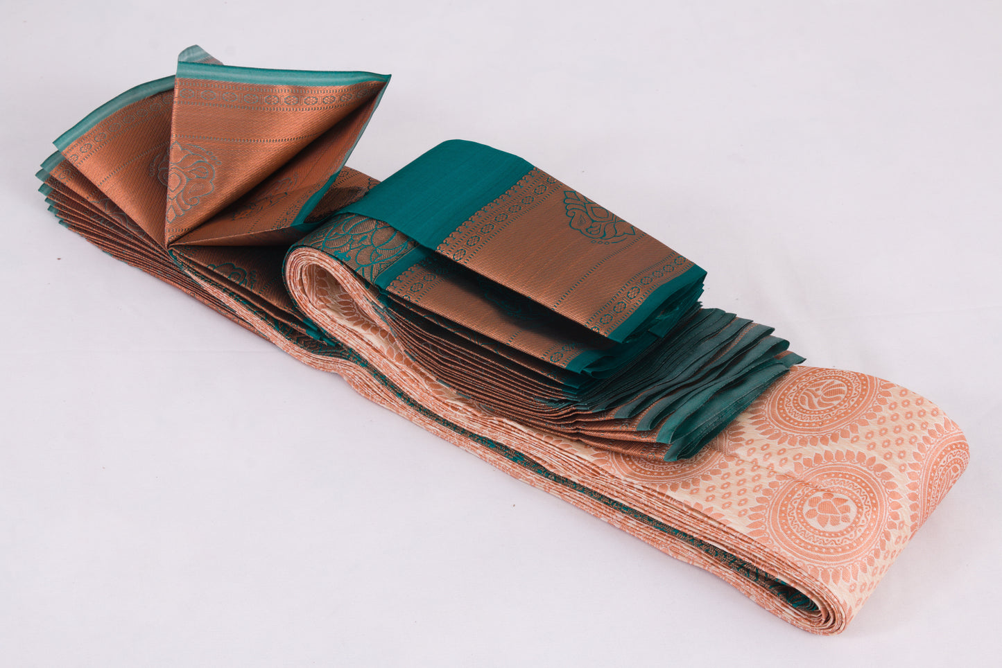 Salem Semi Silk Sarees – Jacquard Korvai sarees –Tussar / Cyan - Soft Silk – P000273